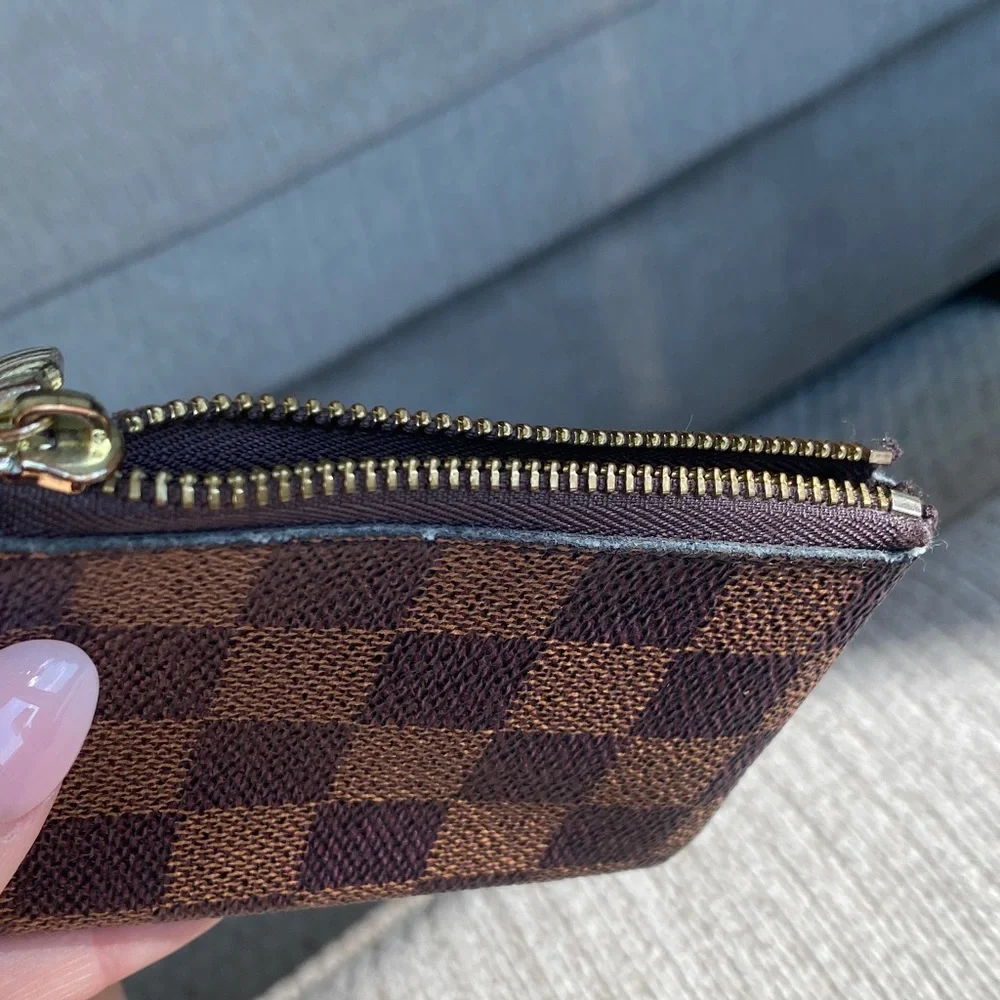 Brown Checkered Zip Card Pouch